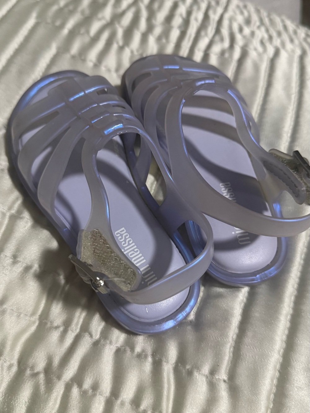 Mini Melissa Translucent Lavender Jelly Sandals with Sparkle Buckle